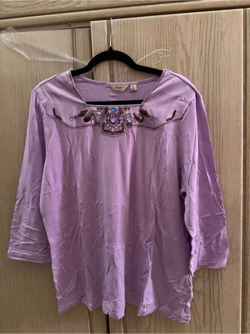 Lavender Embroidered Women's Tunic with Beaded Neckline